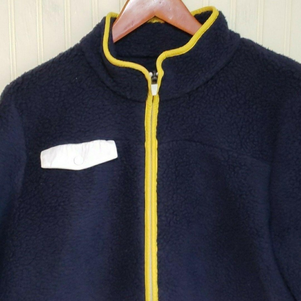 Talbots Fleece Jacket Womens XL Blue Colorblock Full Zip Pockets Yellow Trim
